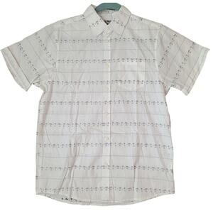 First Wave Boys XL 14/16 Palm Tree Button Down Shirt White Gray Casual Summer